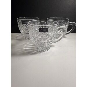 Godinger Dublin Crystal Mugs Cups Set of 4 Footed Clear Glass 4"